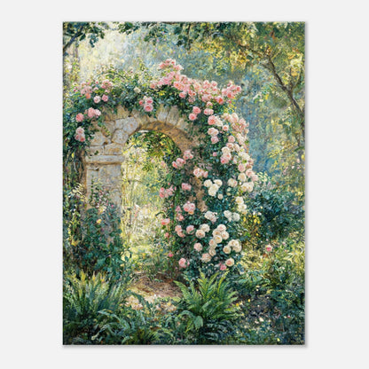 Rose-Covered Stone Arch & Sunlit Garden Impressionist Art Print