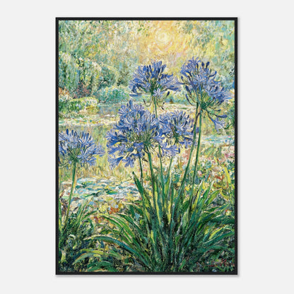 Blue Agapanthus & Sunlit Garden Impressionist Art Print