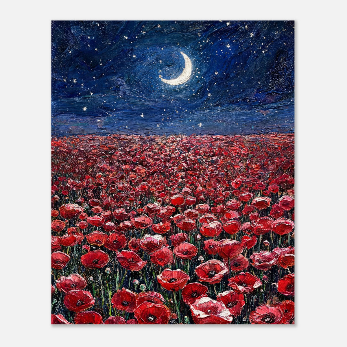 Moonlit Red Poppy Field Impressionist Art Print