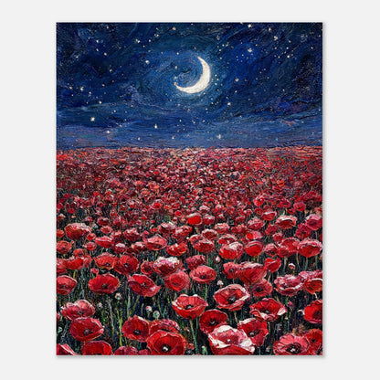 Moonlit Red Poppy Field Impressionist Art Print