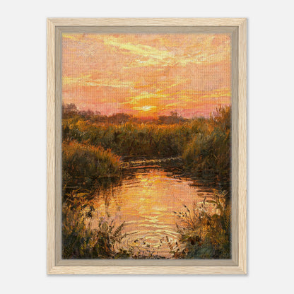 Golden Sunset over River Reflection Impressionist Art Print