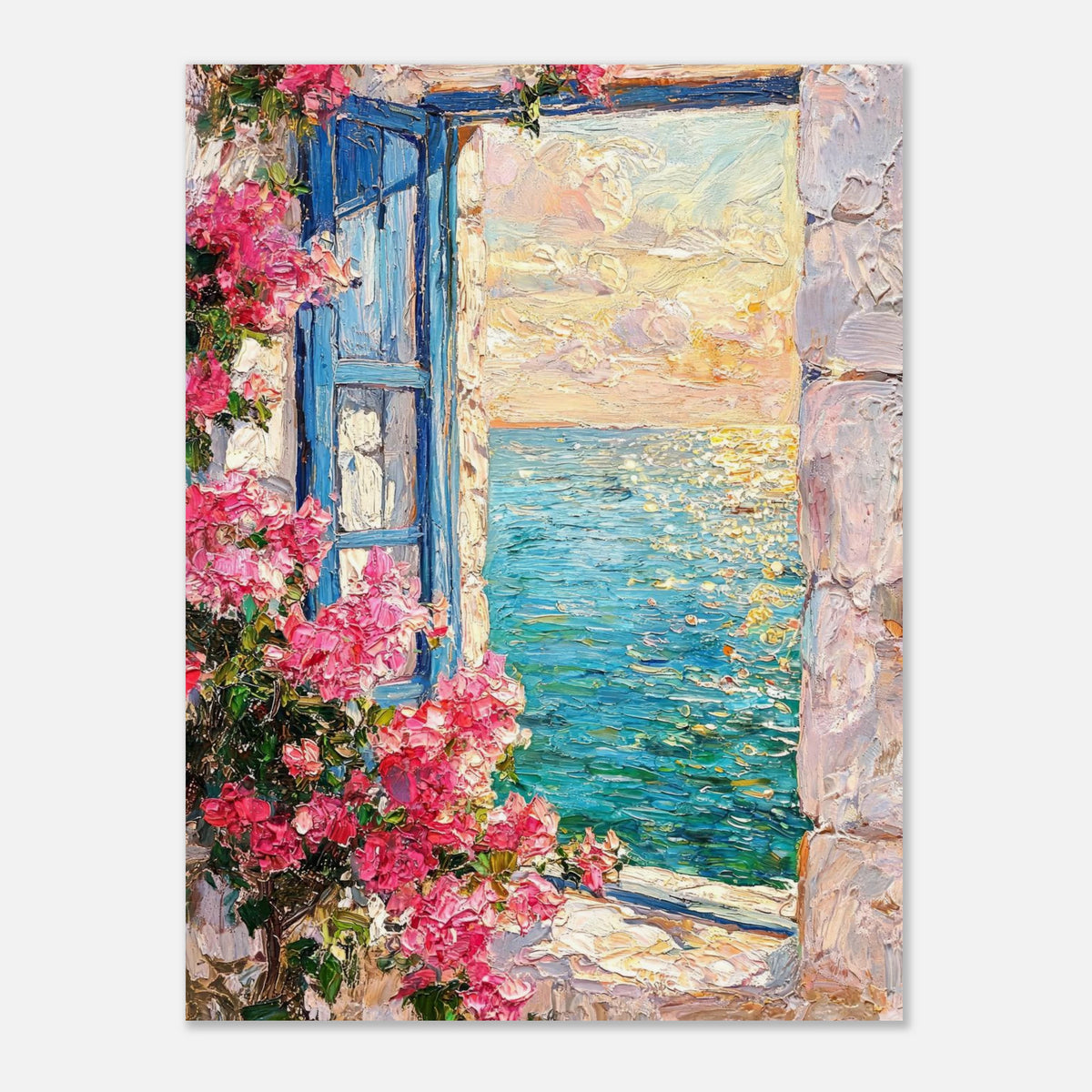 Mediterranean Sea Window Bougainvillea Impressionist Art Print