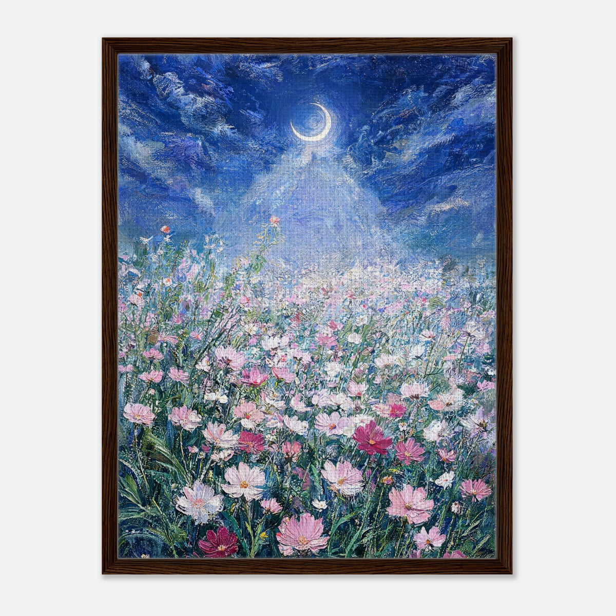 Moonlit Wild Cosmos Field Impressionist Art Print