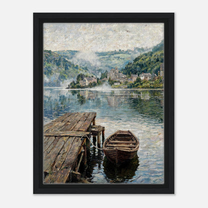 Misty Mountain Lake Wooden Boat Impressionist Art Print