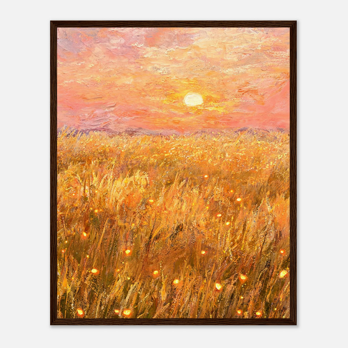 Golden Wheat Field at Sunset Impressionist Art Print