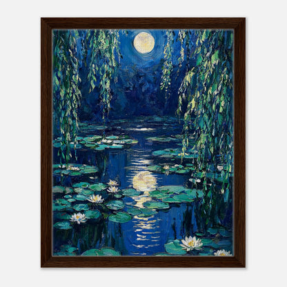 Moonlit Water Lilies Pond Impressionist Art Print