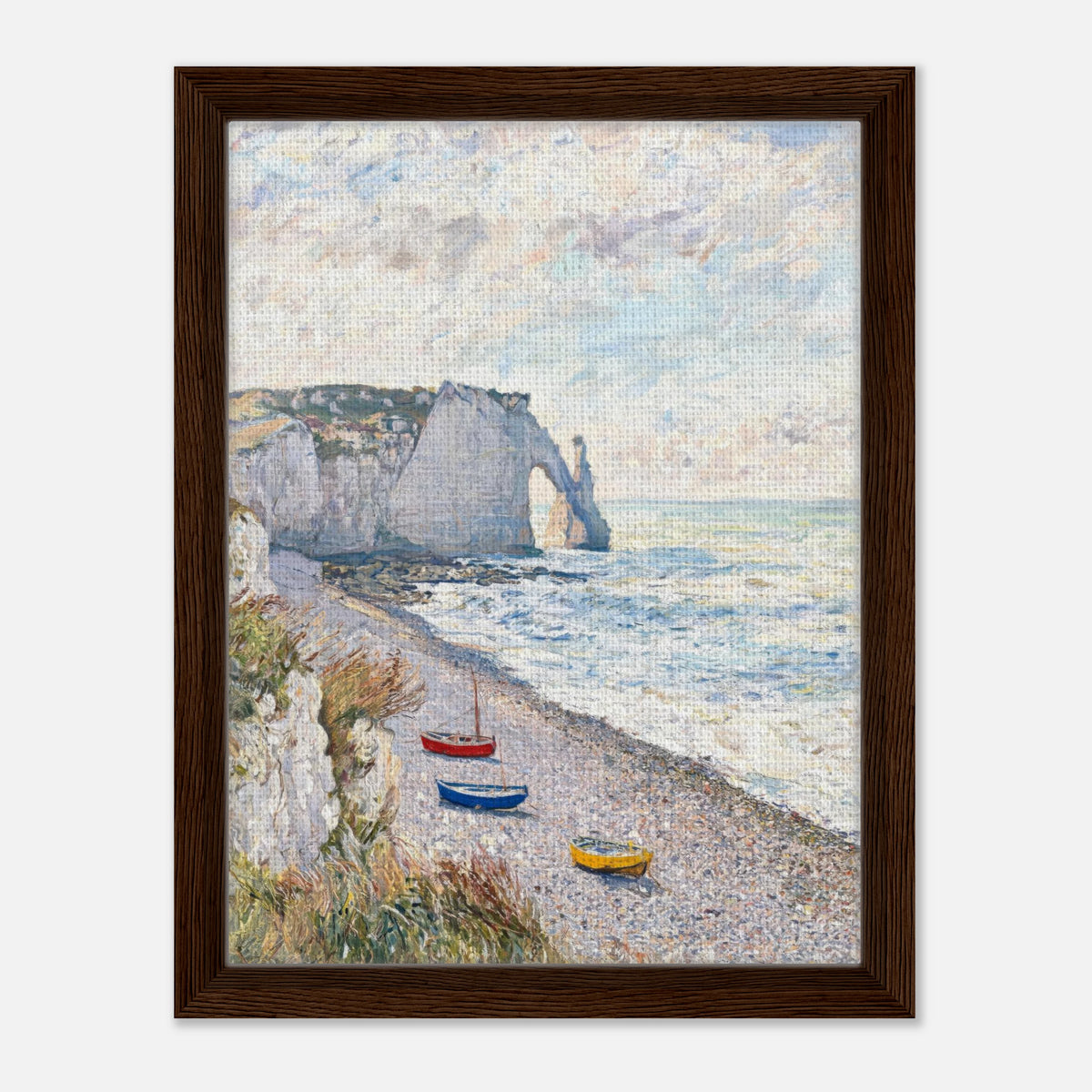 Coastal Cliff & Colorful Boats Impressionist Art Print