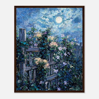 Moonlit Garden Fence Flowers Impressionist Art Print