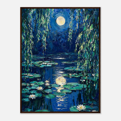 Moonlit Water Lilies Pond Impressionist Art Print