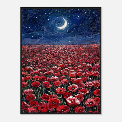 Moonlit Red Poppy Field Impressionist Art Print