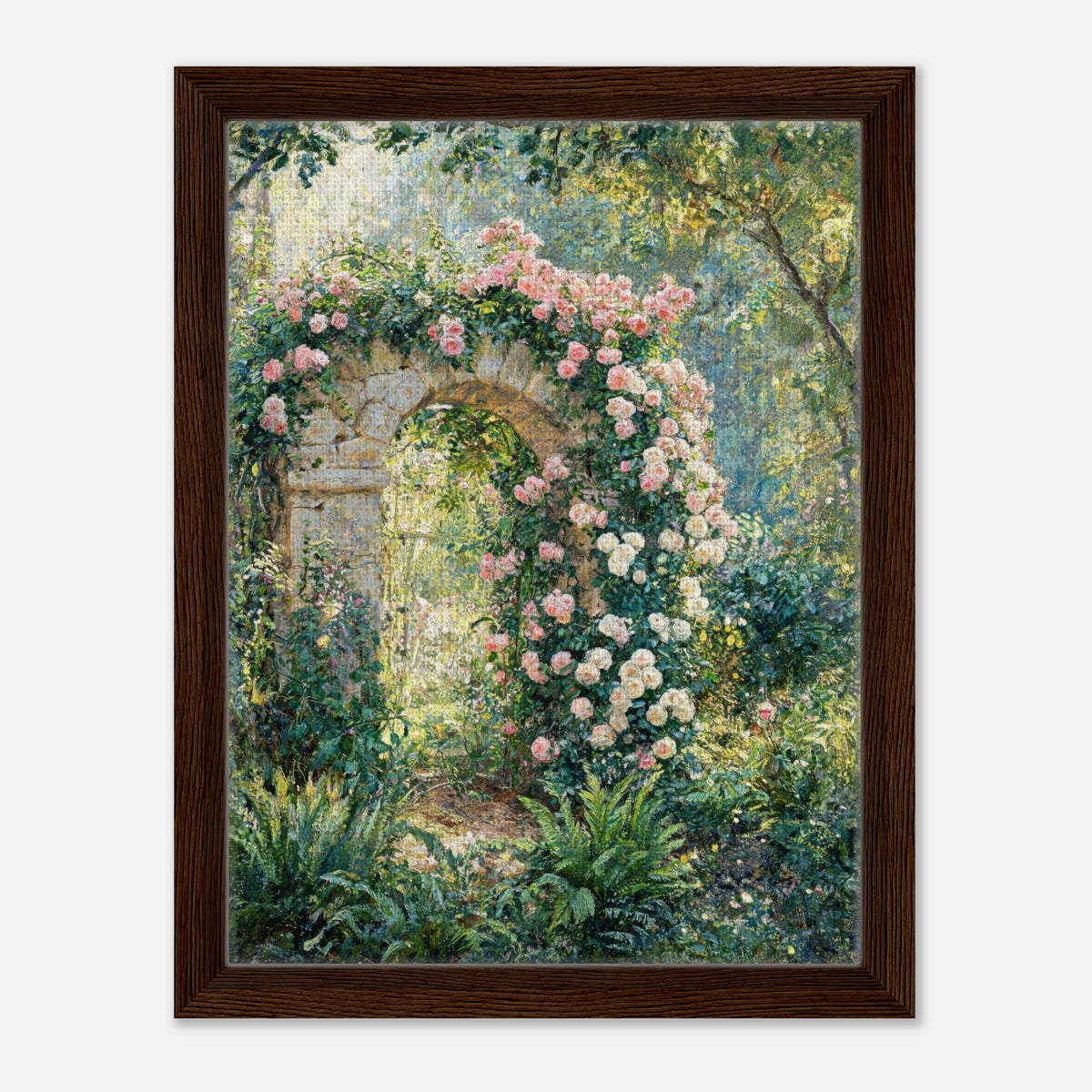 Rose-Covered Stone Arch & Sunlit Garden Impressionist Art Print