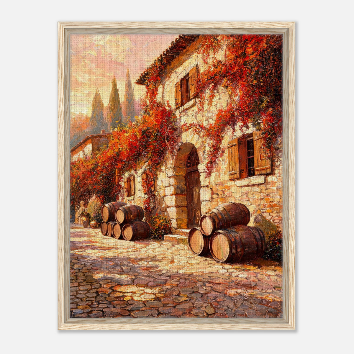 Autumn European Winery Wine Barrels Impressionist Art Print
