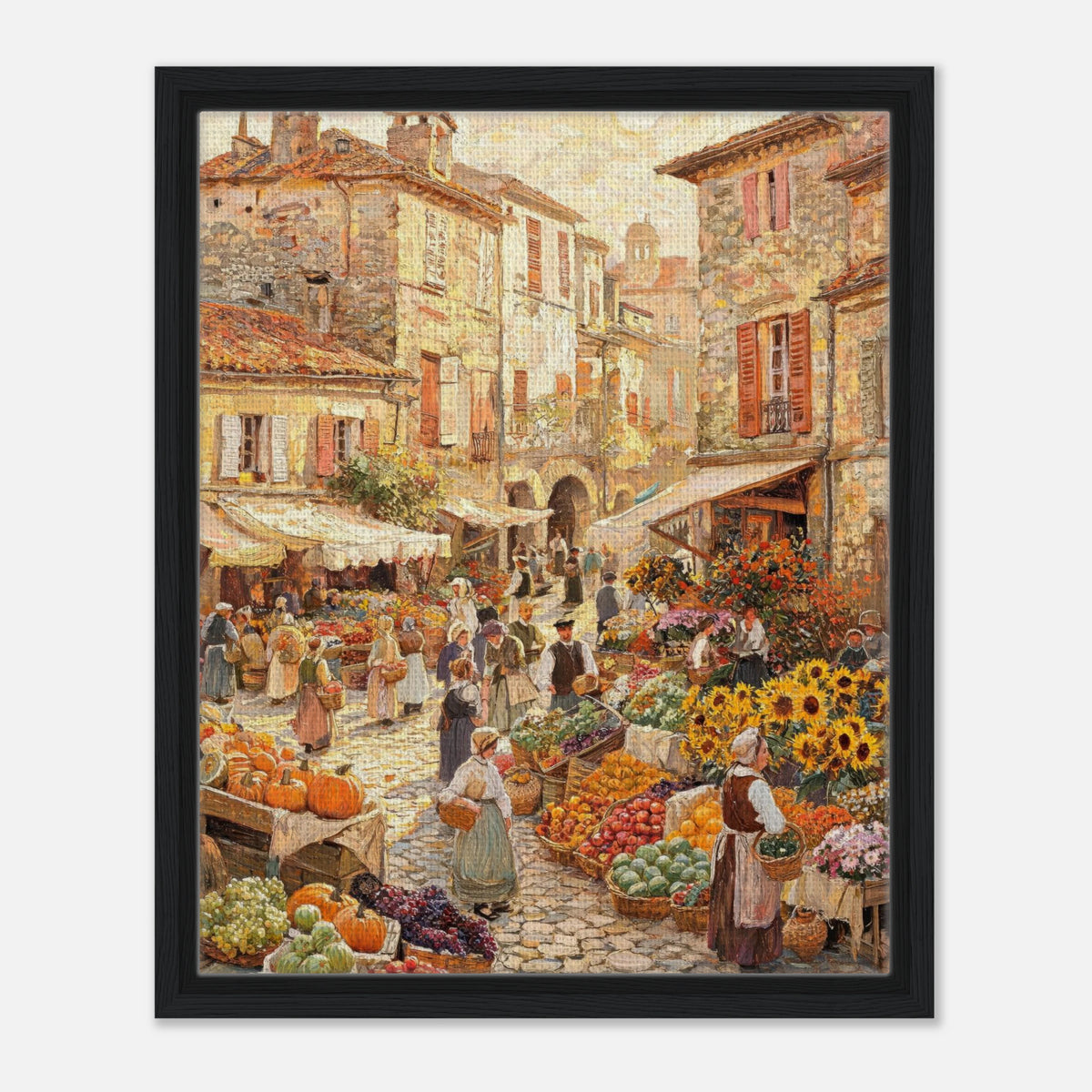 Autumn European Village Market Impressionist Art Print