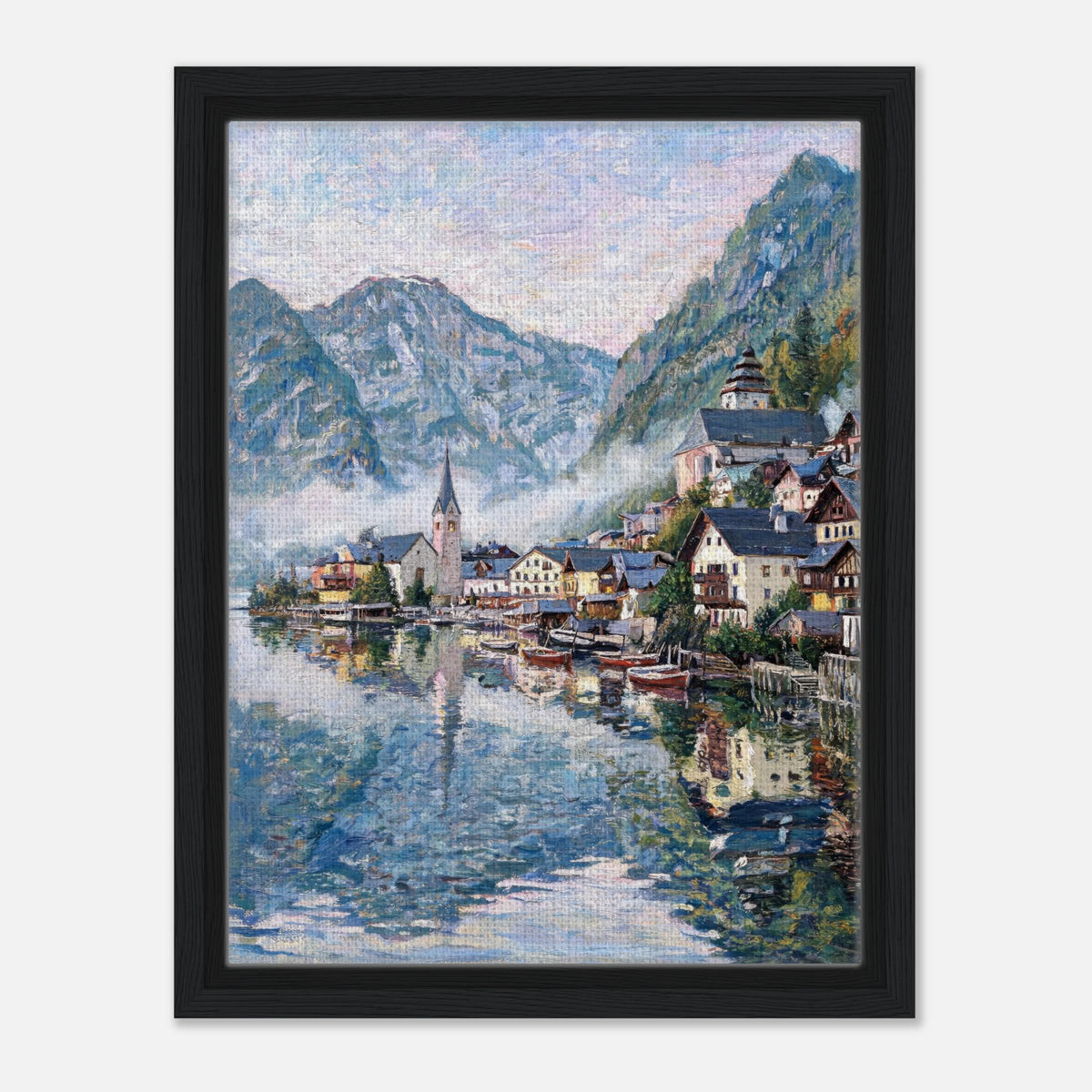 Alpine Lakeside Village Impressionist Art Print