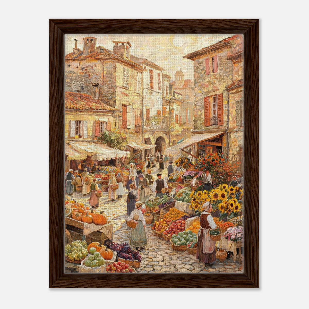 Autumn European Village Market Impressionist Art Print