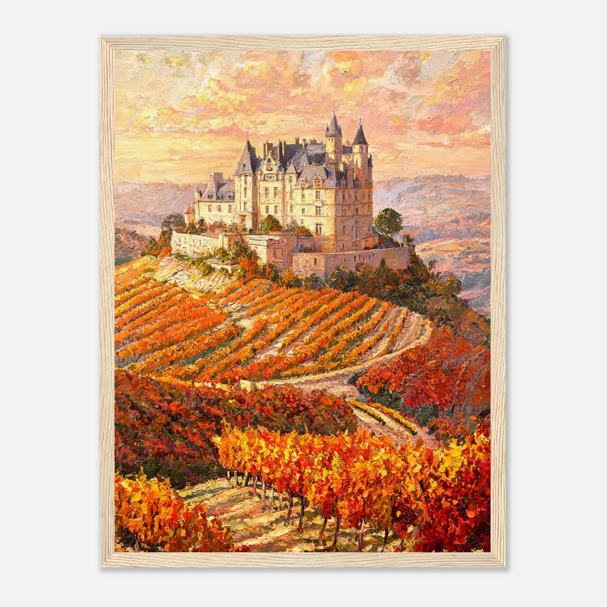 Autumn French Castle Vineyard Impressionist Art Print