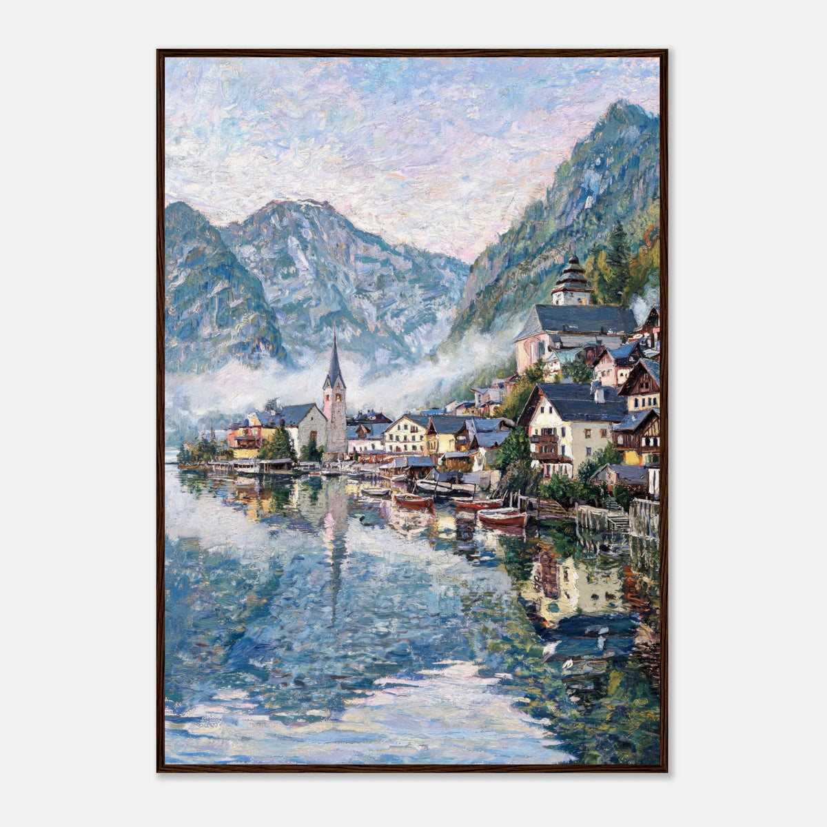 Alpine Lakeside Village Impressionist Art Print