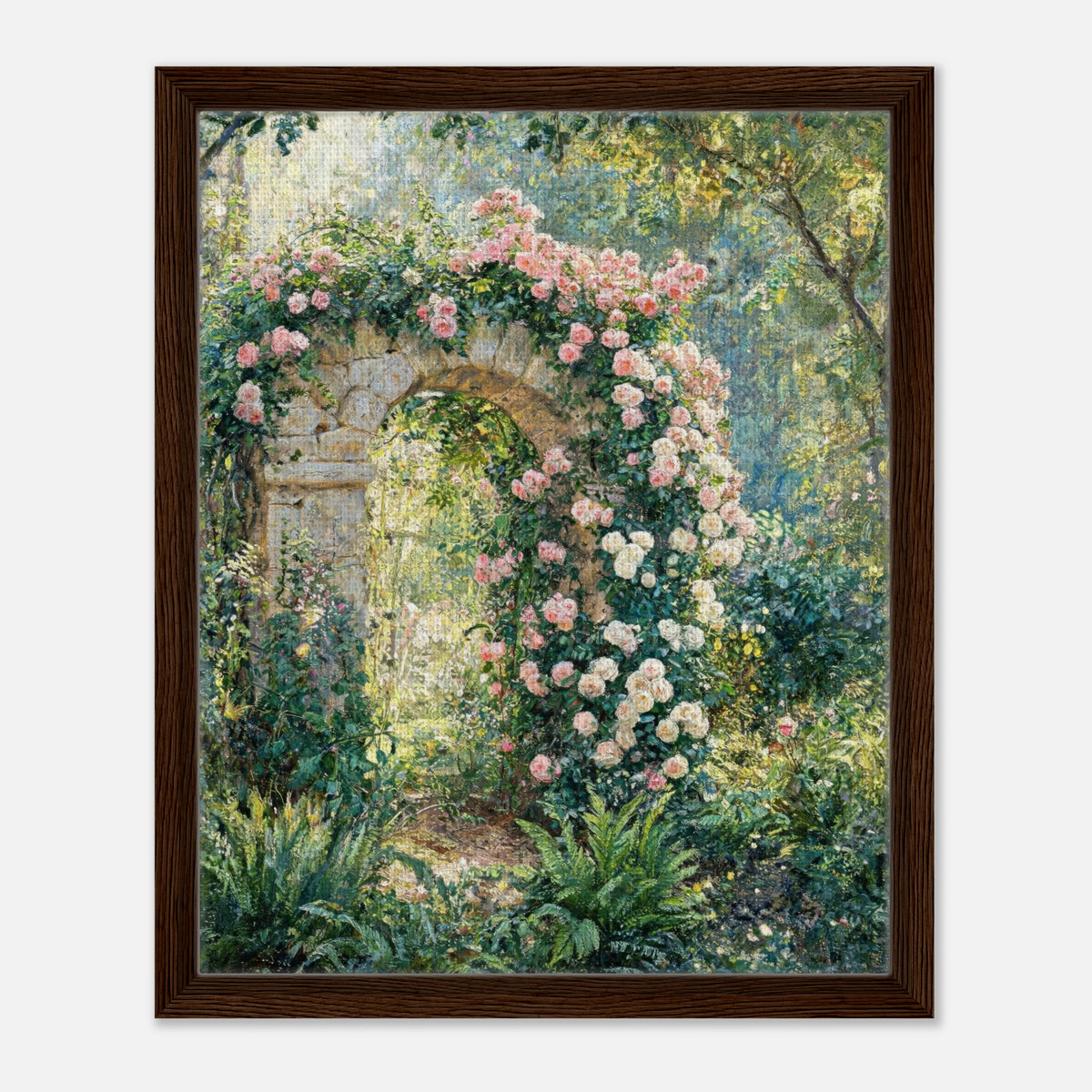 Rose-Covered Stone Arch & Sunlit Garden Impressionist Art Print
