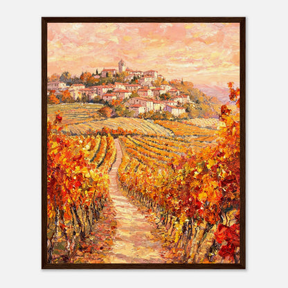 Autumn Vineyard Path Hilltop Village Impressionist Art Print