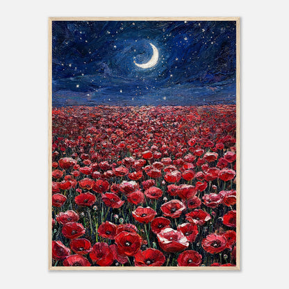 Moonlit Red Poppy Field Impressionist Art Print