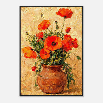 Vibrant Red Poppies in Terracotta Vase Impressionist Art Print