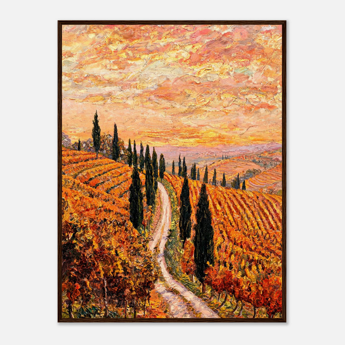 Tuscan Cypress Road Autumn Vineyard Impressionist Art Print