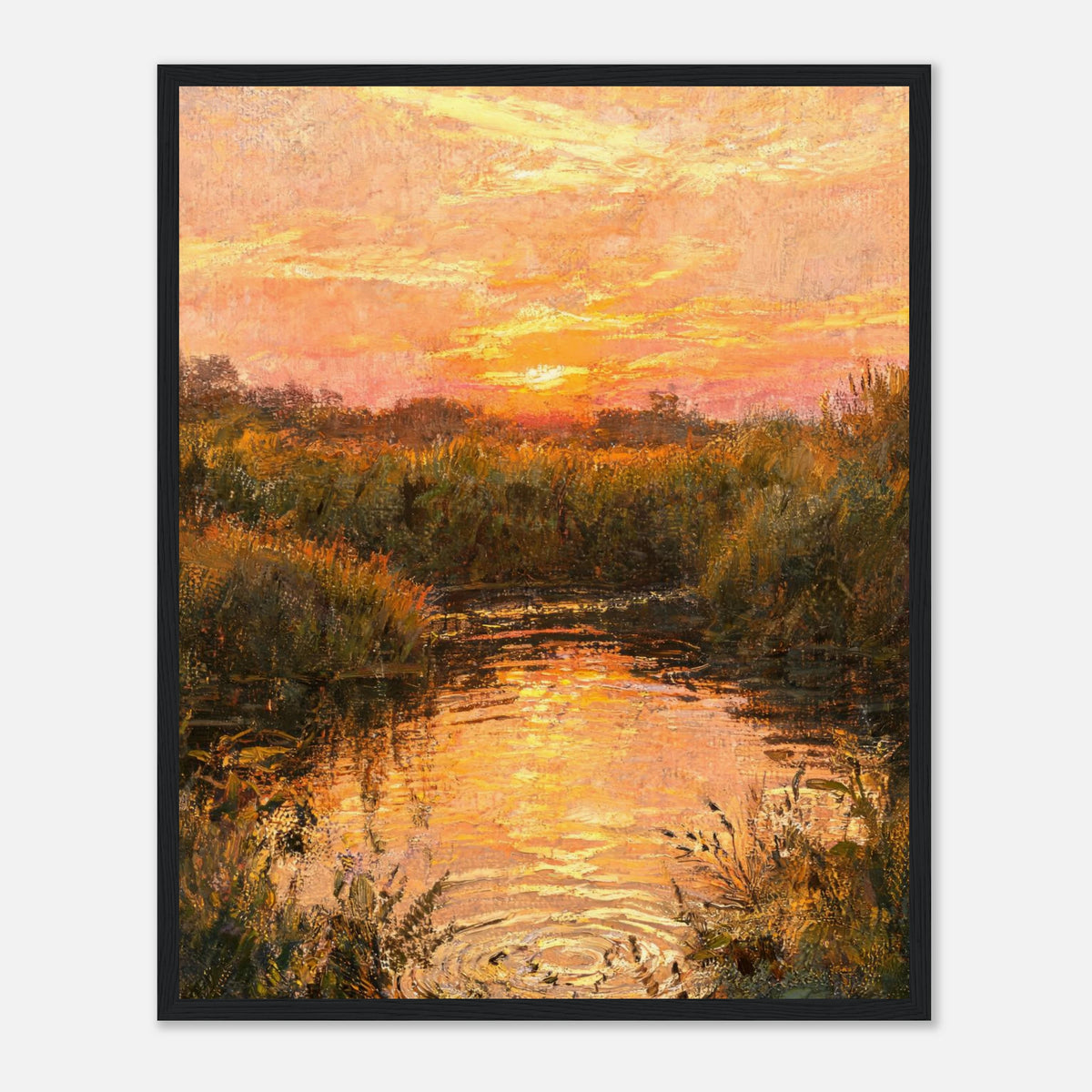 Golden Sunset River Framed Fine Art Print