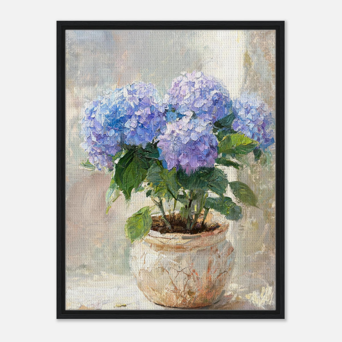 Blue Hydrangeas in Rustic Pot Impressionist Art Print