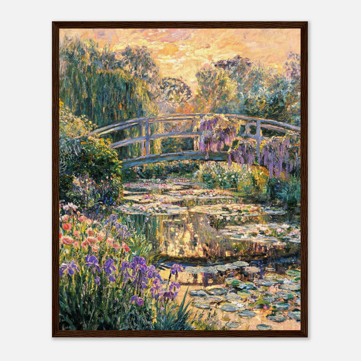 Golden Sunset Japanese Bridge Impressionist Art Print