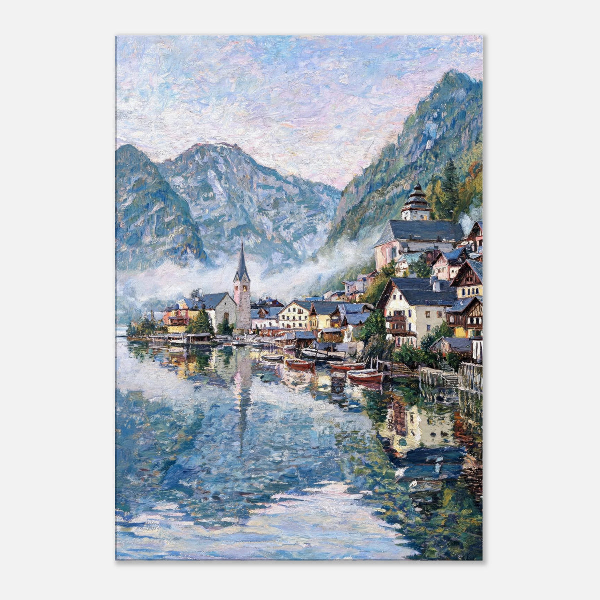 Alpine Lakeside Village Impressionist Art Print