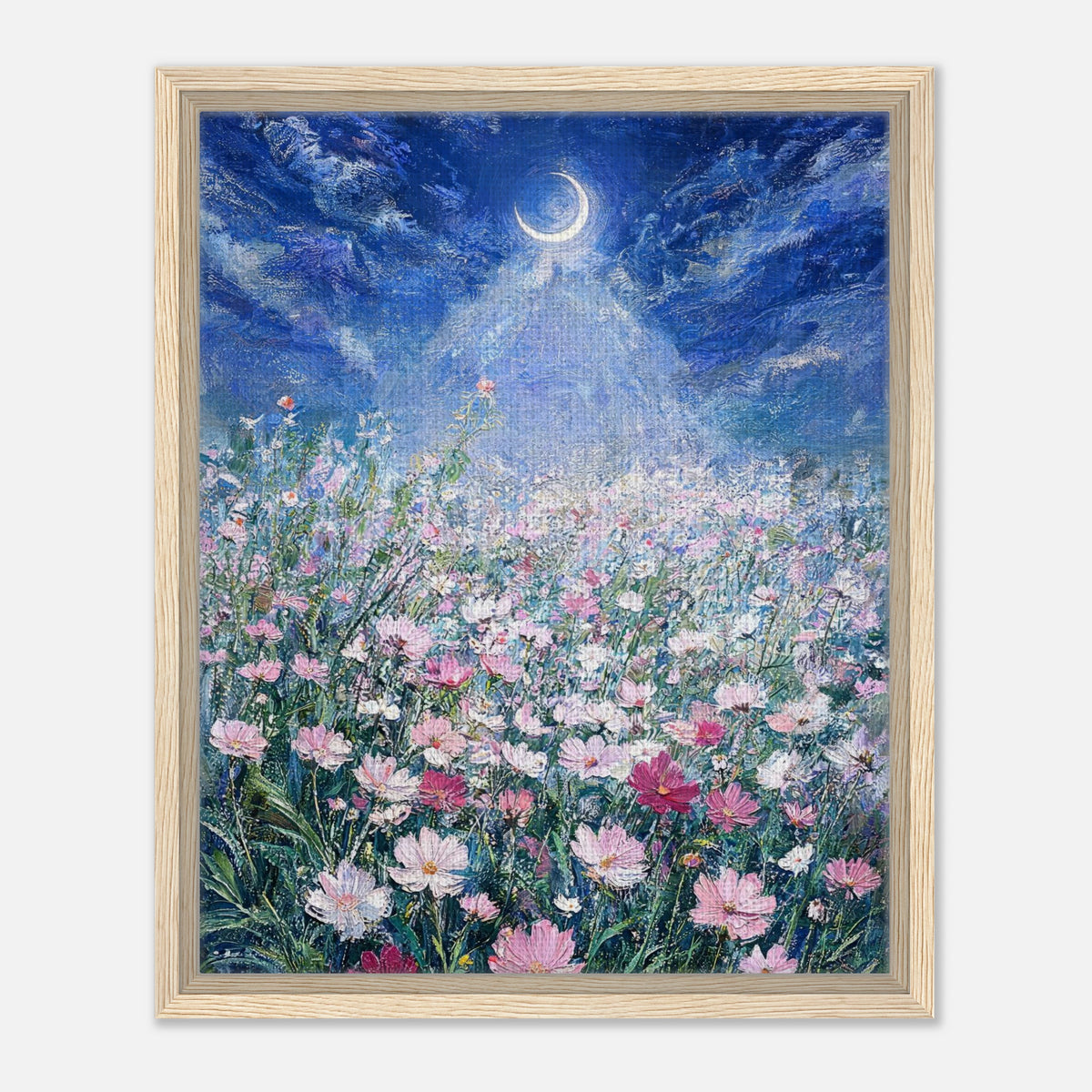 Moonlit Wild Cosmos Field Impressionist Art Print