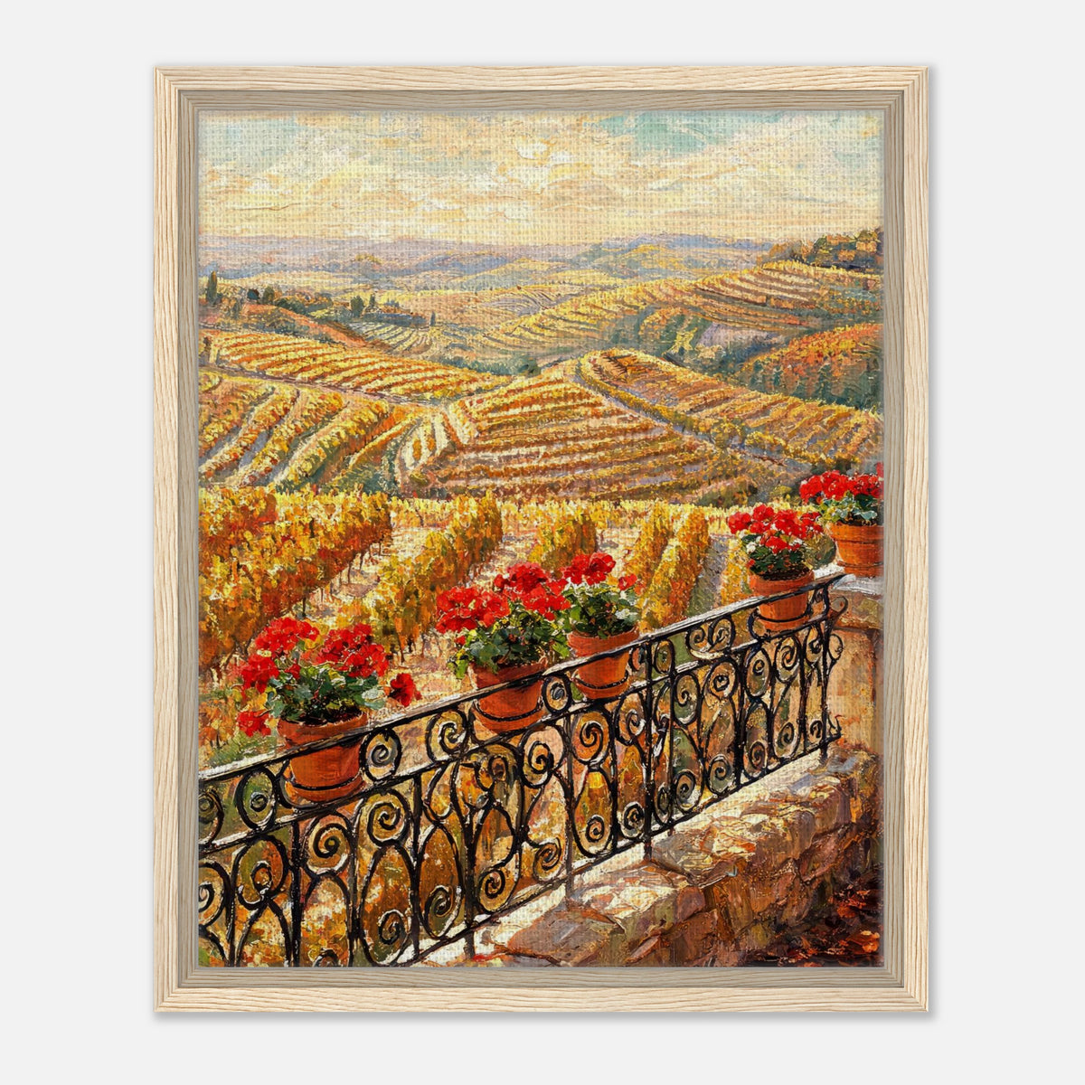 Tuscan Terrace Autumn Vineyard View Impressionist Art Print