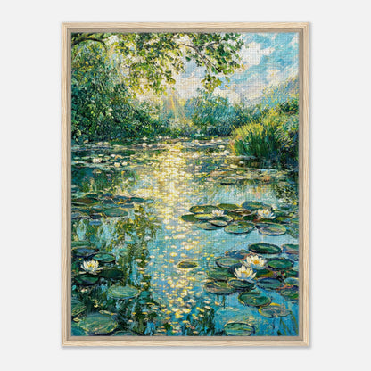 Sunlit Water Lilies & Shimmering Pond Impressionist Art Print