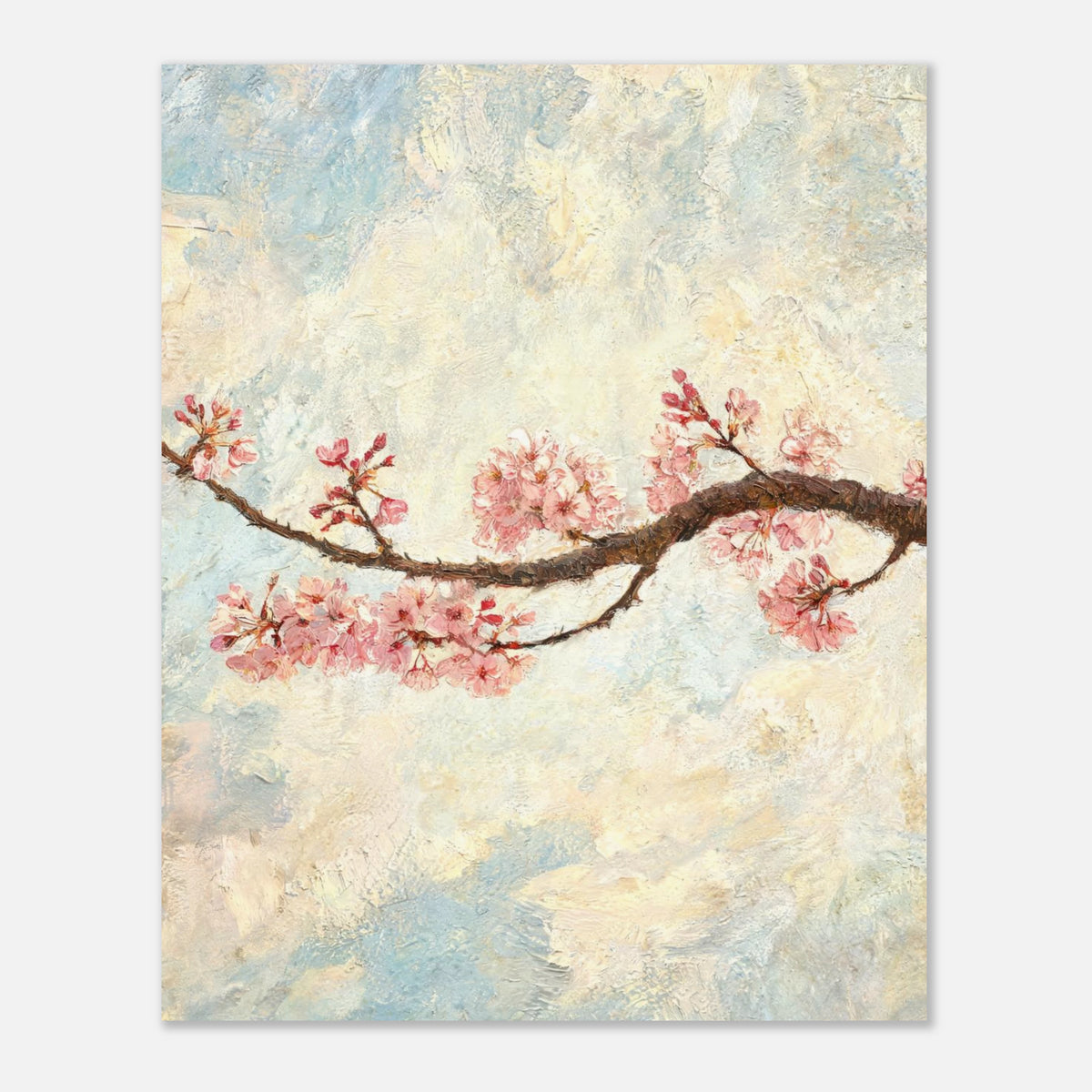 Blossoming Cherry Branch & Pastel Sky Impressionist Art Print