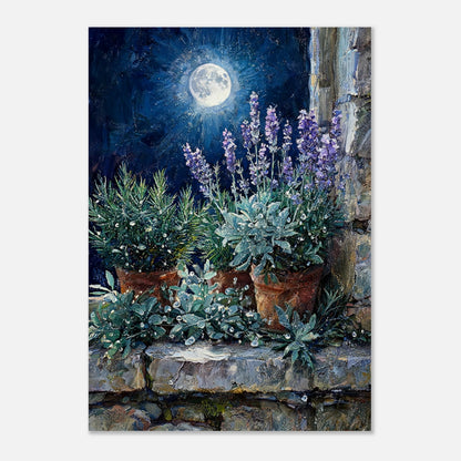 Moonlit Potted Lavender by Stone Window Impressionist Art Print