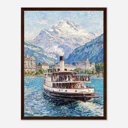 Vintage Steamboat on Alpine Lake Impressionist Art Print