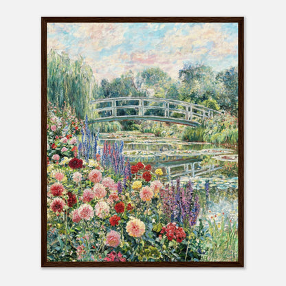 Blooming Summer Garden & Japanese Bridge Impressionist Art Print