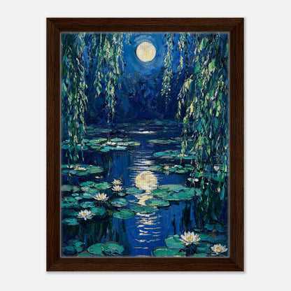 Moonlit Water Lilies Pond Impressionist Art Print