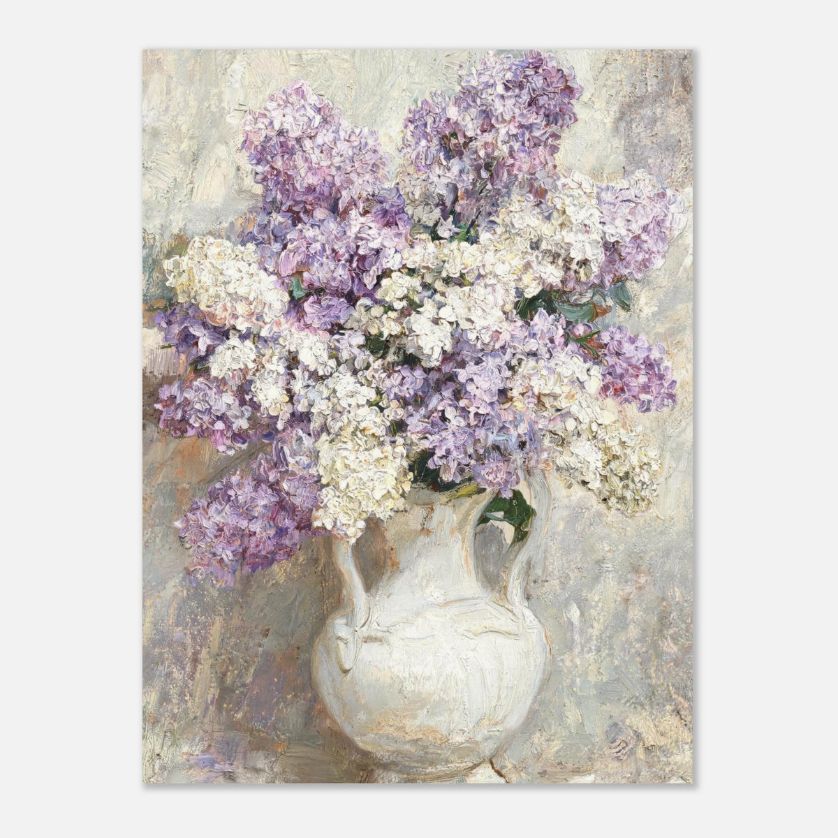 Lilac Blossoms in White Ceramic Vase Impressionist Art Print