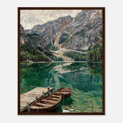 Wooden Boats on Alpine Lake Impressionist Art Print