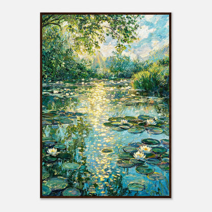 Sunlit Water Lilies & Shimmering Pond Impressionist Art Print