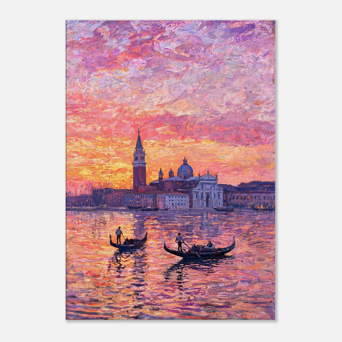 Venetian Gondolas at Sunset Impressionist Art Print