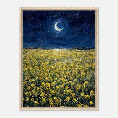 Moonlit Golden Wildflower Field Impressionist Art Print