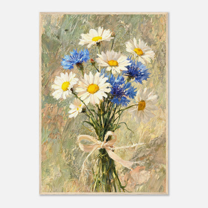 Wild Daisy & Blue Cornflower Bouquet Impressionist Art Print