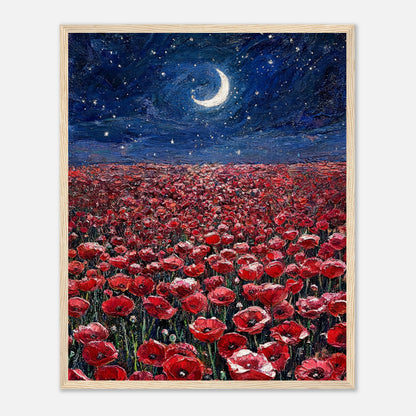 Moonlit Red Poppy Field Impressionist Art Print