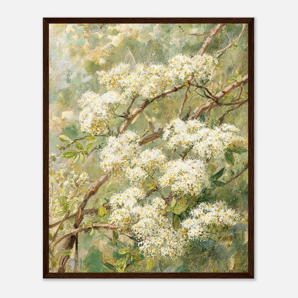 Blooming White Blossoms & Woodland Branches Impressionist Art Print