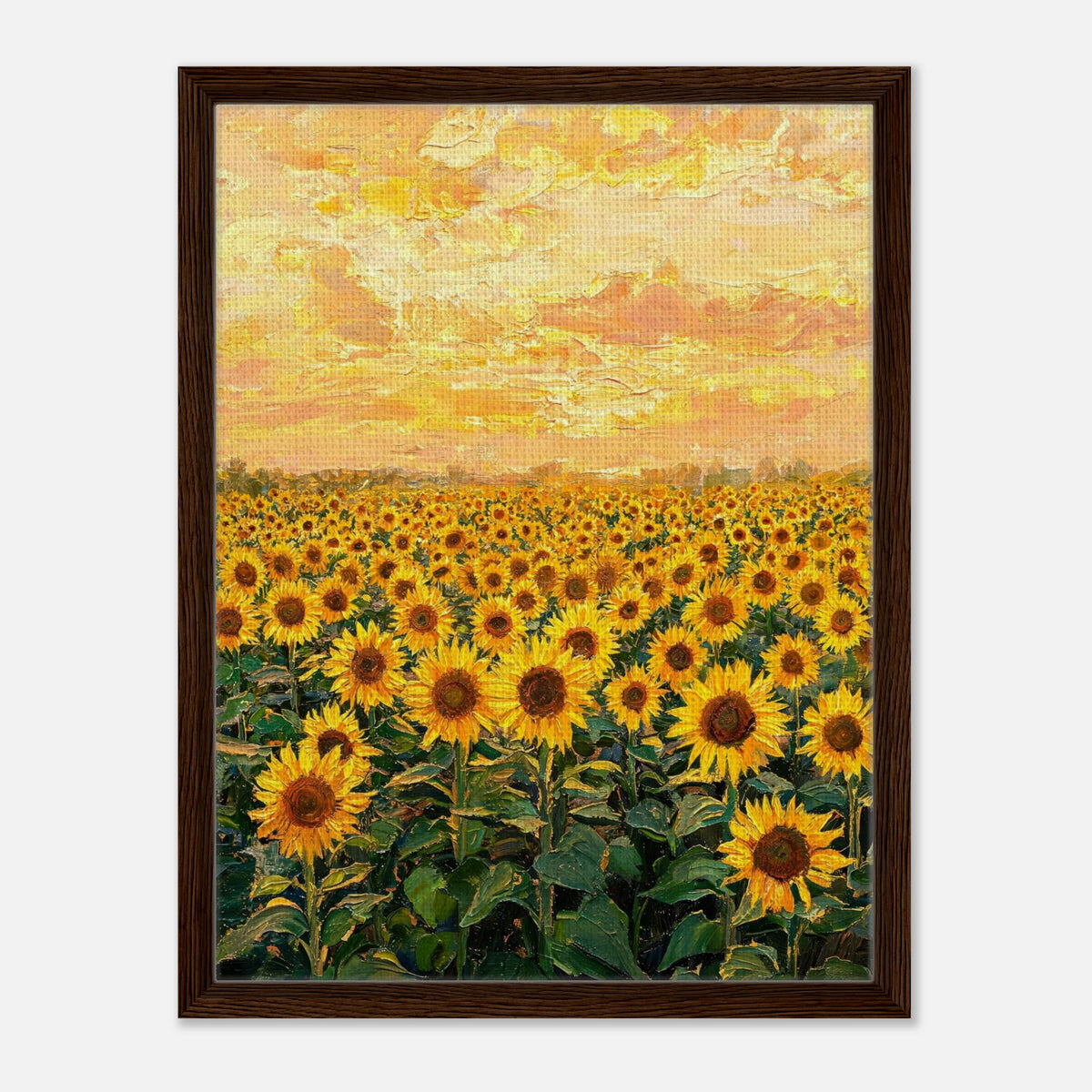 Golden Sunflower Field at Sunset Impressionist Art Print