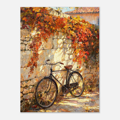 Autumn Vintage Bicycle Stone Wall Impressionist Art Print