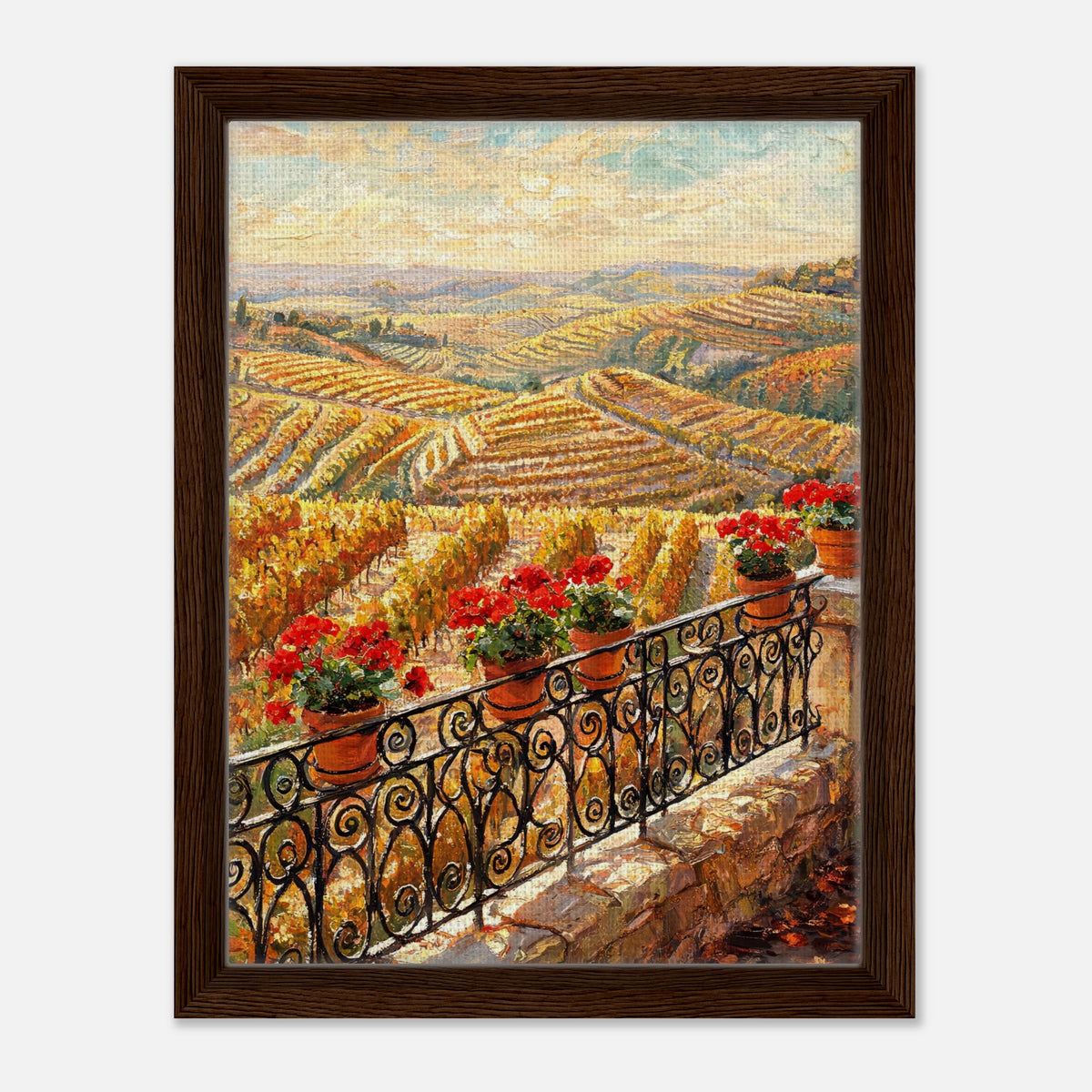 Tuscan Terrace Autumn Vineyard View Impressionist Art Print