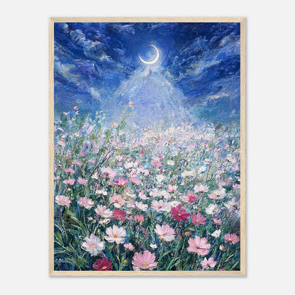 Moonlit Wild Cosmos Field Impressionist Art Print